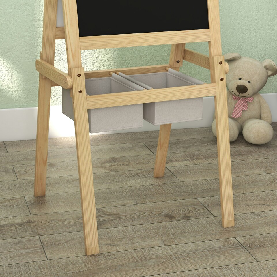 image 1 of AIYAPLAY 3 in 1 Kids Easel with Paper Roll, Storage Baskets - Natural