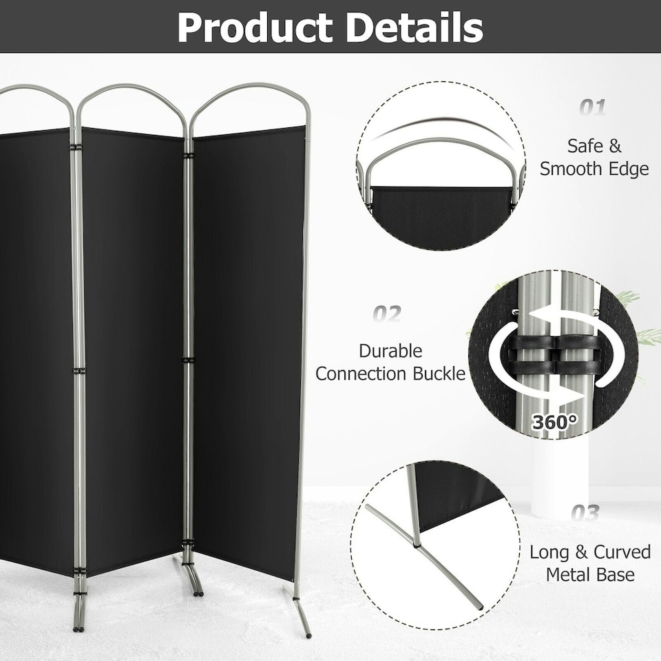 image 1 of COSTWAY 4 Panel Room Divider Folding Privacy Divider | Black