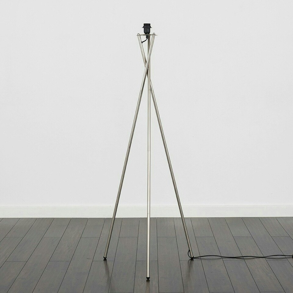 image 1 of ValueLights Camden Brushed Chrome Metal Stem Tripod Floor Lamp Silver