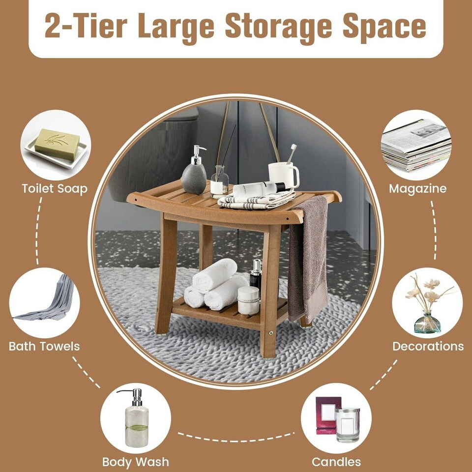 image 1 of COSTWAY Shower Bench Stool Bathroom Seat 2-Tier Brown