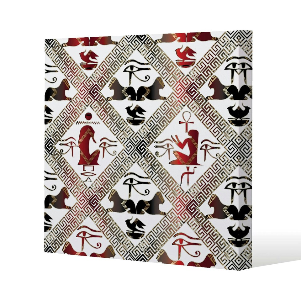 image 1 of Egyptian Hieroglyphs in Red & Black (Canvas Print) 90 x 90 x 4cm