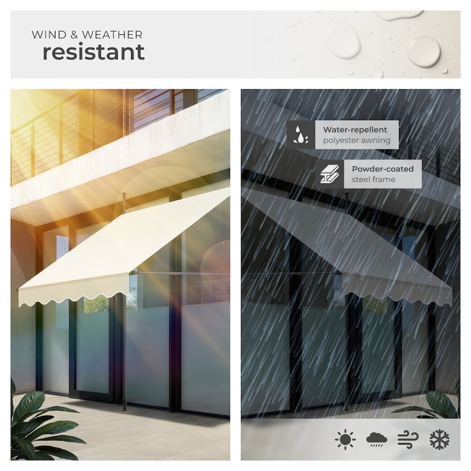 image 1 of Awning with hand crank - pressure fitted , height adjustable | Cream | beige | 150 x 180 cm | 1