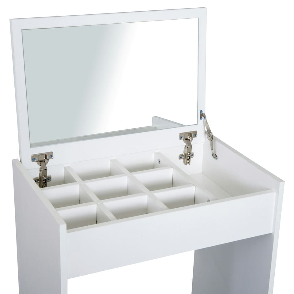 image 1 of HOMCOM Dressing Table Set Padded Stool with Flip-up Mirror Multi-purpose - White