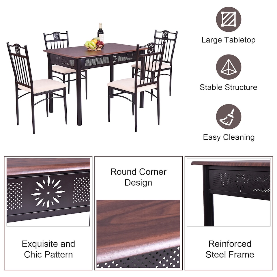 image 1 of COSTWAY 5PCS Dining Table & Chair Set Breakfast Bar Kitchen Furniture with Padded Seat