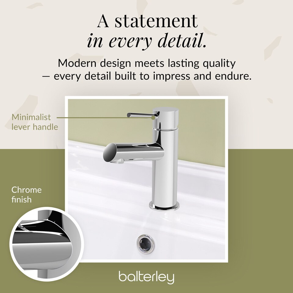image 1 of Balterley Nova Mono Basin Mixer with Push Button Waste, 1-Handle Deck Mounted Tap | Silver | Chrome | 1