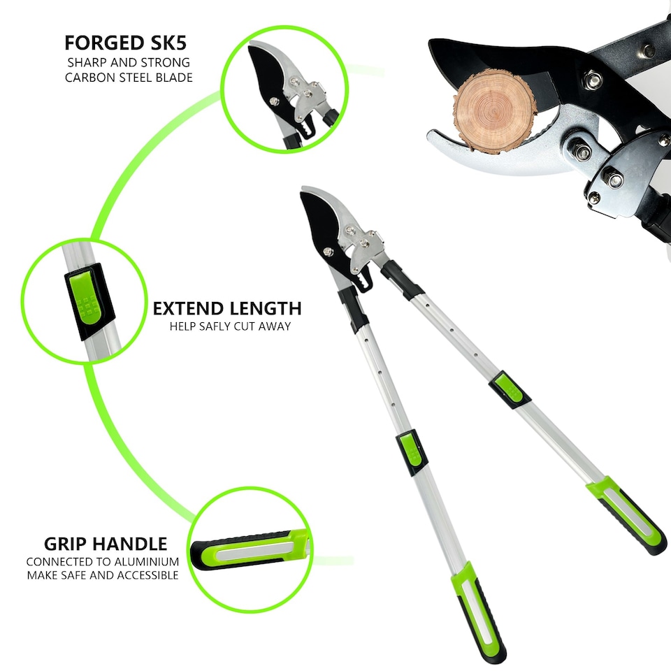 image 1 of Telescopic Ratchet Bypass Loppers Tree Branch Cutter Pruner C50 Blade