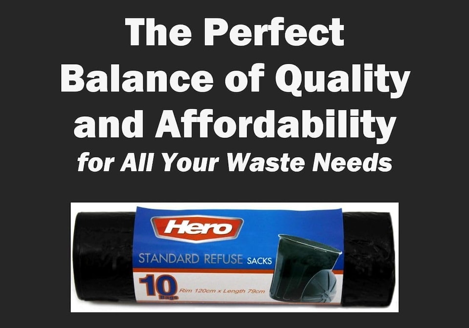 image 1 of Hero 50L Black Bin Bags – Strong Heavy Duty Rubbish Sacks | Tear-Resistant Waste Liners for Kitchen, Home, Office & Garden – 10 Bags