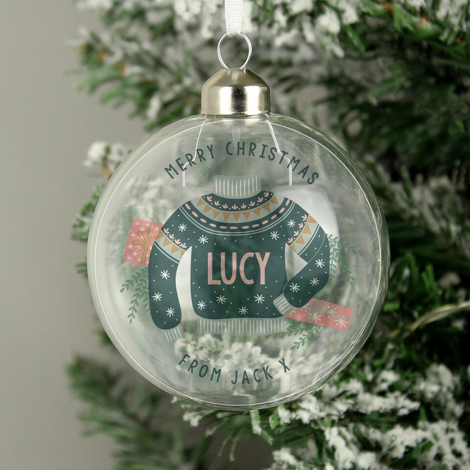 image 1 of Personalised Cosy Christmas Glass Bauble