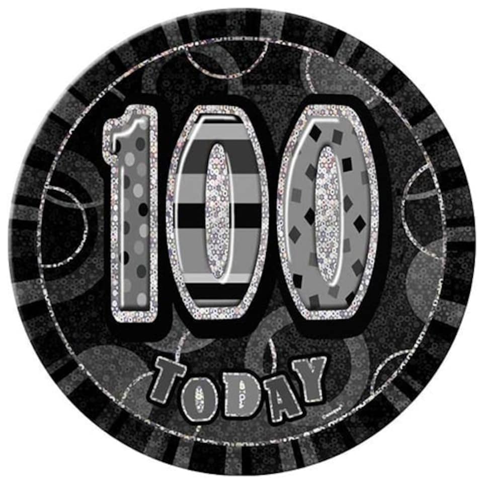 Black Glitz 100th Birthday Badge - 6 Inches / 15cm