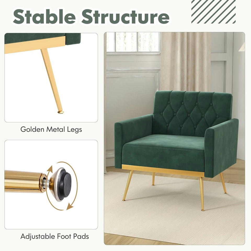 image 1 of COSTWAY Modern Sofa Accent Chair Upholstered Armchair Green