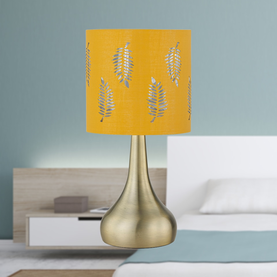 image 1 of Set of 2 Romana - Antique Brass Touch Table Lamps Ochre Fern Shade