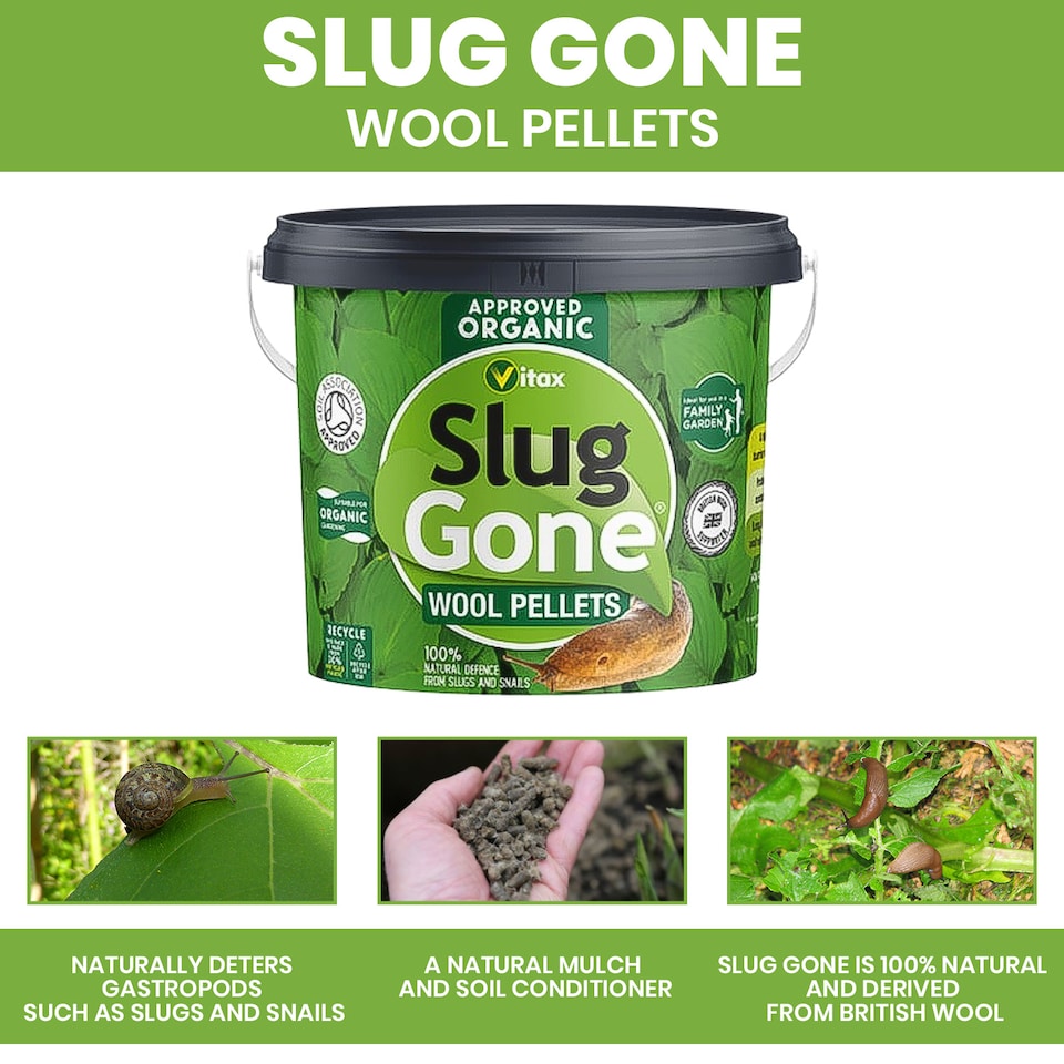 image 1 of Vitax Slug Gone 5L Natural Wool Pellets for Organic Gardens Protect Plants from Slugs & Snails Improves Soil & Plant Health | Brown