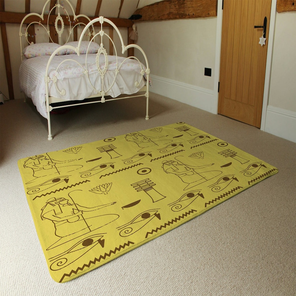 image 1 of Pattern of Egyptian hieroglyphics (Rug) Yellow | XL: 160x230cm