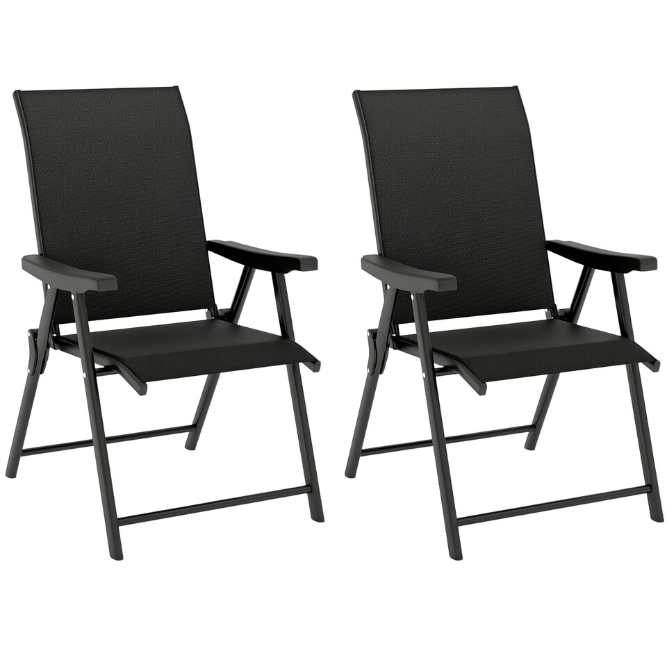 image 1 of Outsunny Folding Garden Dining Chairs Set of 2/4 with Mesh Seat Black | 2 pcs
