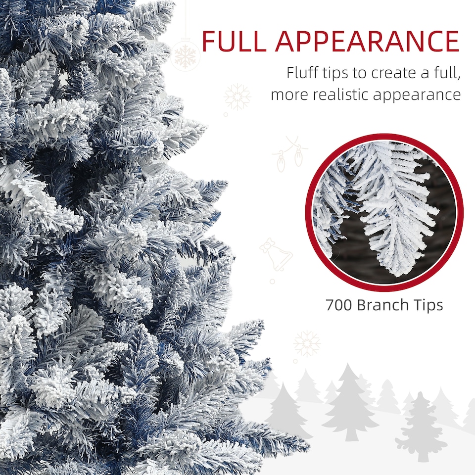 image 1 of HOMCOM 6ft Flocked Artificial Christmas Tree with 700 Snow Frosted Tips, Metal Stand, Snowy Hinged mas Tree, Blue
