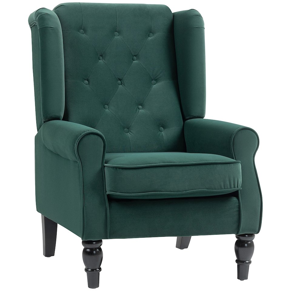 image 1 of HOMCOM Accent Armchair Home Furniture Retro Tufted Club Fabric Green