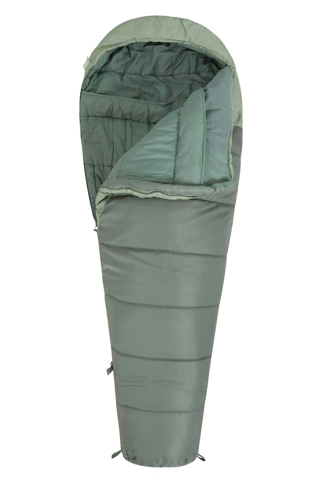 image 1 of Mountain Warehouse Summit Sleeping Bag Adult Mummy Camping Hiking Winter Warm Left Handed Zip - Long Length (215cm) | Green | Khaki