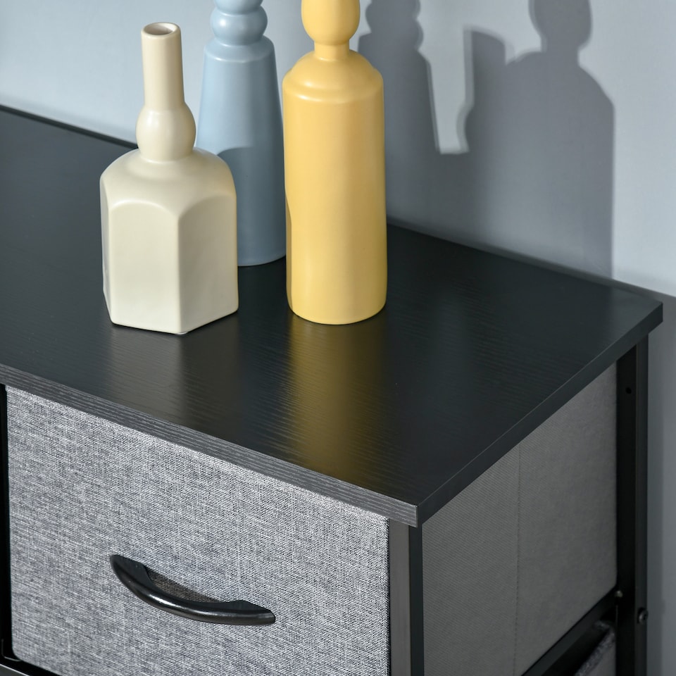 image 1 of HOMCOM 9 Drawers Storage Chest Dresser Organizer Unit w  Steel Frame, Wood Top, Easy Pull Fabric Bins, for Bedroom, Hallway, Entryway, Black & Grey