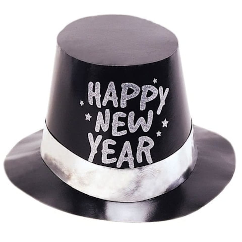 Glitter Happy New Year Black Top Hat Fancy Dress