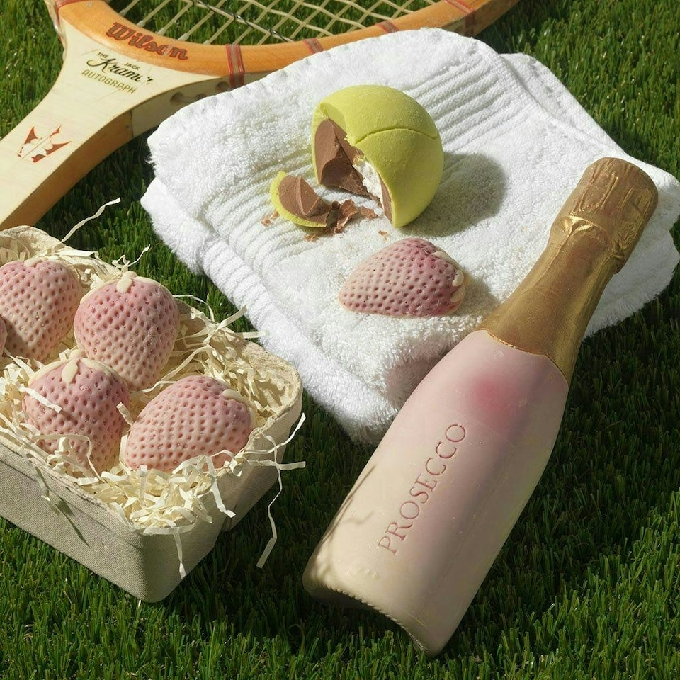 image 1 of Chocolate Tennis Balls, Bottle And Strawberries Gift Box