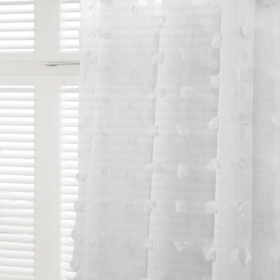 image 1 of OHS Pompom Tufted Textured Slot Top Sheer Net 2 Panel Voile Curtains, 55x87" - White