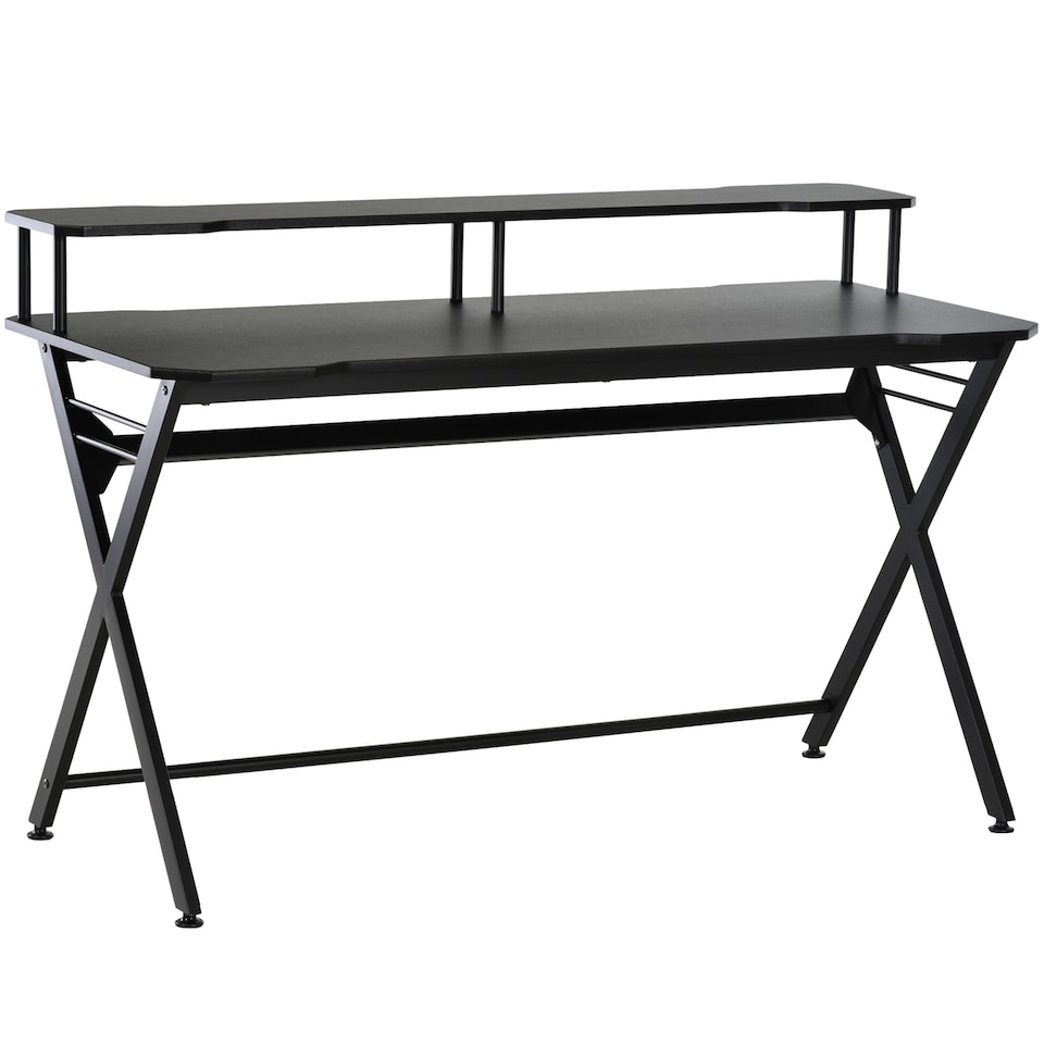 image 1 of HOMCOM Gaming Desk Writing Racing Computer Table Workstation with Headphone Hook Curved Front Adjustable Feet for Home Office Use 140 x 60cm