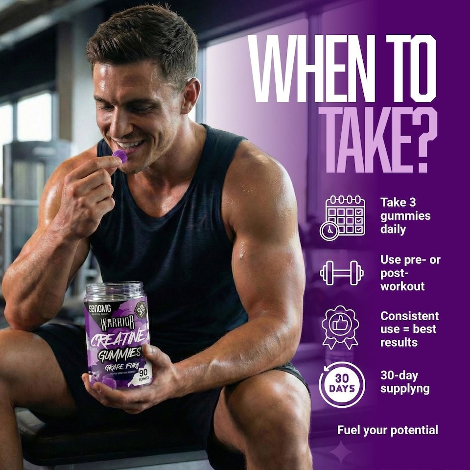 image 1 of Warrior Creatine Monohydrate Gummies – 3000mg Creatine per Serving, Chewable & No-Mix – Blue Razz, 90 Gummies (30 Servings)