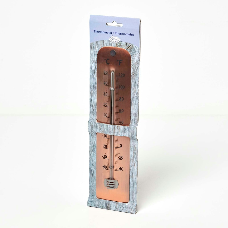 image 1 of Homescapes Copper Metal Wall Thermometer, 30 cm