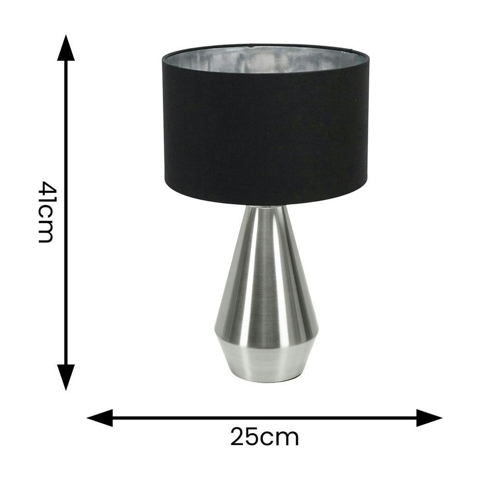 image 1 of ValueLights Jax Chrome Dimmable Touch Table Lamp with Black with Chrome Inner Lamp Shade and LED Bulb