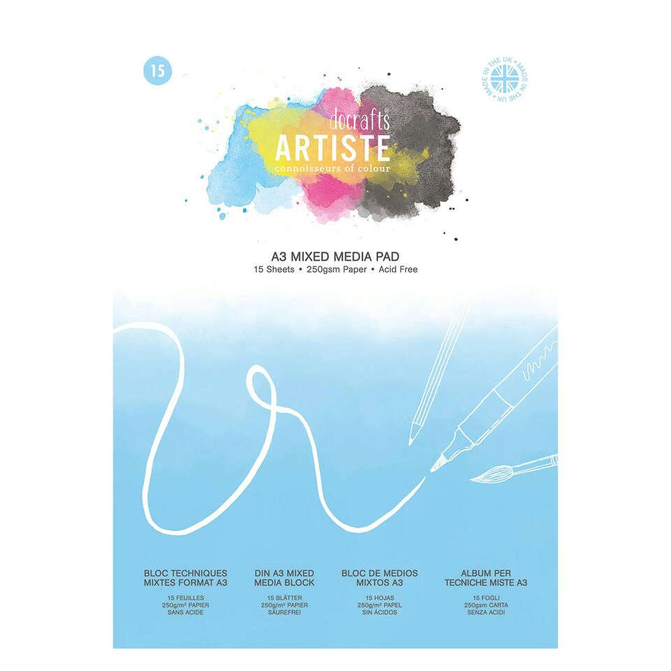 Artiste Mixed Media Pad, White, A3, 250gsm 15 Sheets