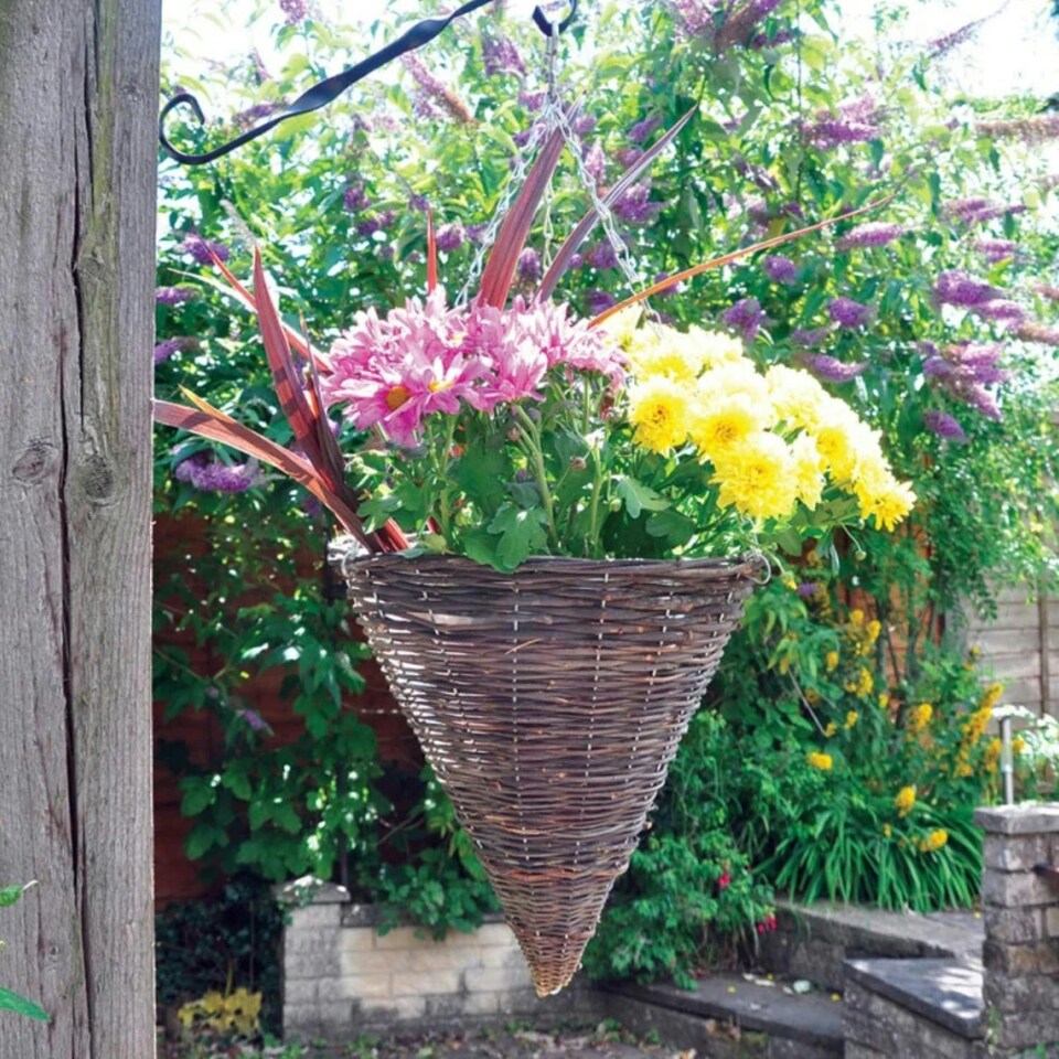 image 1 of Marco Paul Brown Rattan Cone Hanging Basket 12" | Brown