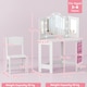 image 5 of AIYAPLAY Kids Dressing Table and Stool Set, Girls Vanity Table with 2-Colour LED Lights, Tri-Folding Mirror and Side Storage Pocket, Children Makeup Desk for Ages 3-8 Years, White