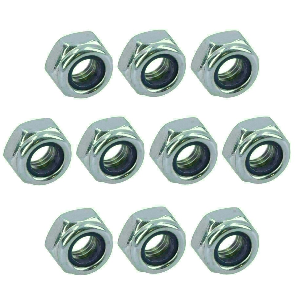 image 1 of M6 x 1.0mm Nyloc Nut Fastener Hexagonal Metric Nuts Grade 8 Zinc Plated 10pk