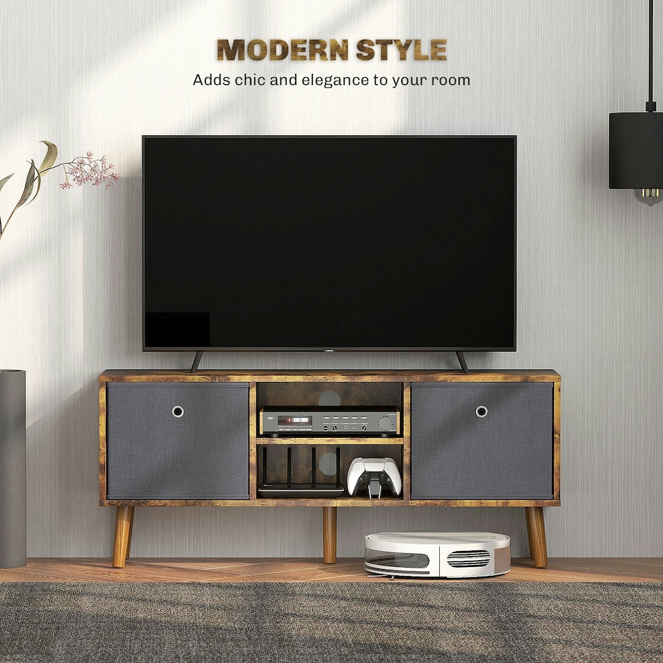 image 1 of HOMCOM Modern TV Cabinet Stand w/ Shelves & Drawers Rustic Brown