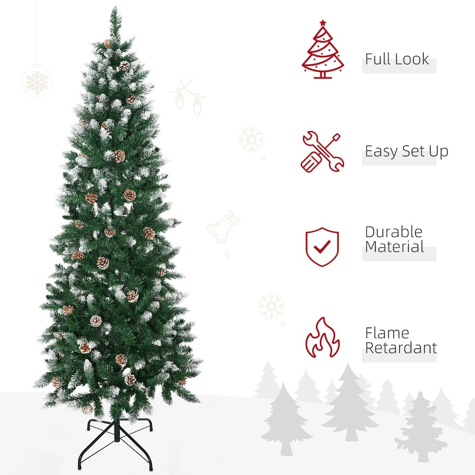 image 1 of HOMCOM 6' Snow Artificial Christmas Tree Holiday Home Décor with Pine Cones