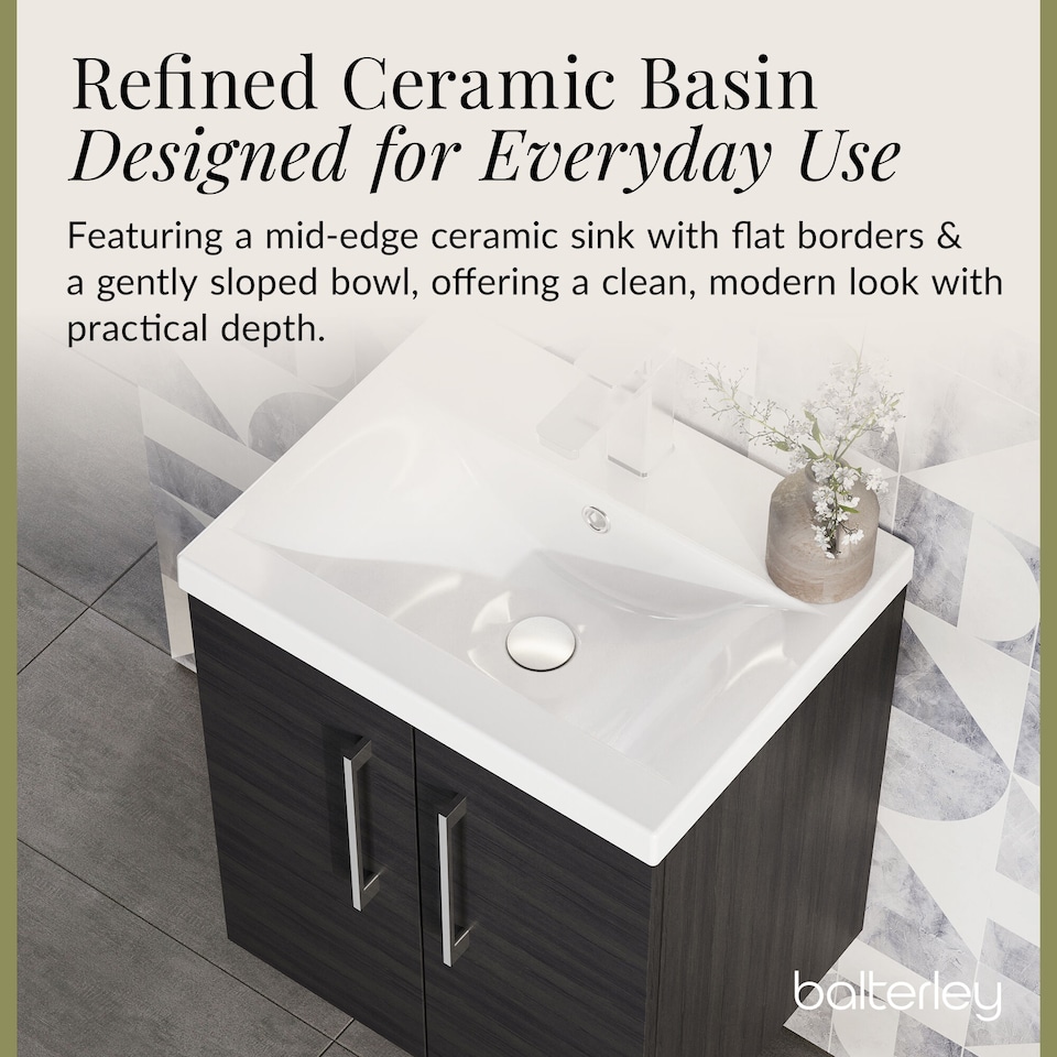 image 1 of Balterley Contemporary Bathroom Wall Hung 2 Soft-Close Door Vanity Unit & Mid-Edge Basin | Black | Charcoal Black