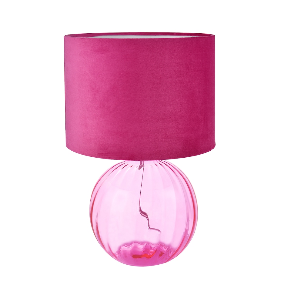 image 1 of Contemporary Light Pink Ribbed Glass Table Lamp with Soft Velvet Fabric Shade | Pink