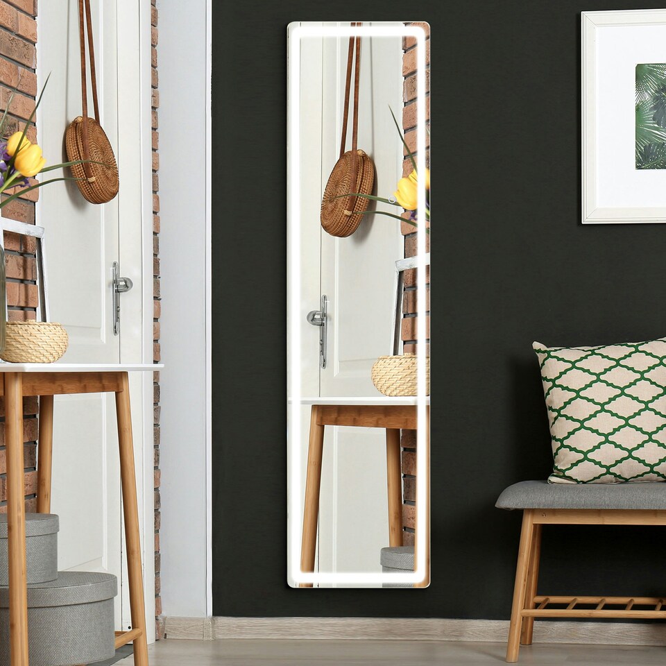 image 1 of HOMCOM LED Lighted Full Length Mirror, Floor Standing or Wall Mount Bedroom