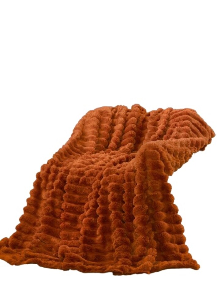 image 1 of Chunky Ribbed Fur Polyester Fleece Throw (150x200cm)