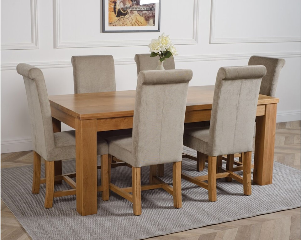 image 1 of Dakota 182 x 92cm Oak Large Dining Table and 6 Washington Fabric Chairs | Grey | Grey