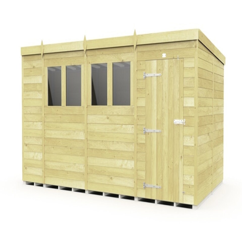 image 1 of 15 x 8 Feet Pent Shed - Single Door With Windows - Wood - L231 x W454 x H201 cm Brown