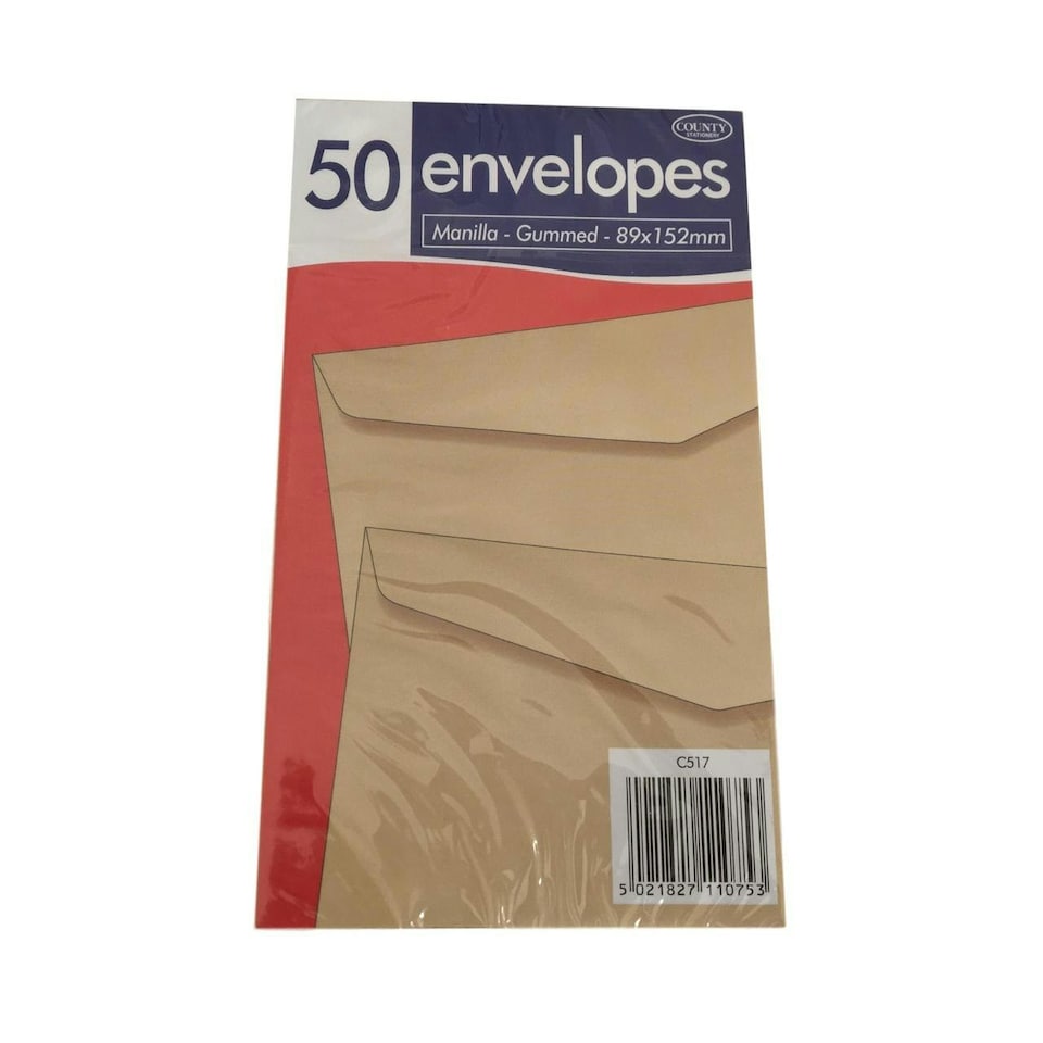 image 1 of Pack of 50 89x152mm Gummed Manilla Envelopes