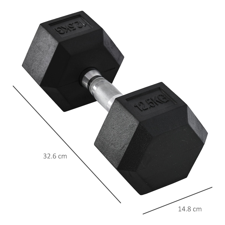 image 1 of HOMCOM 12.5KG Single Rubber Hex Dumbbell Portable Hand Weights for Home Gym
