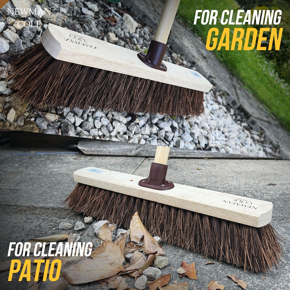 image 1 of Natural Bassine 18" Outdoor Heavy Duty Stiff Broom with Wooden Handle