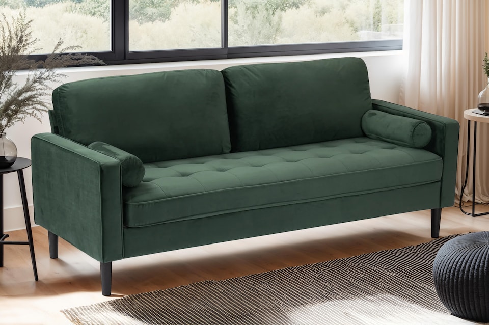 image 1 of Velvet Bottle Green 3 Seater Sofa BRINDISI