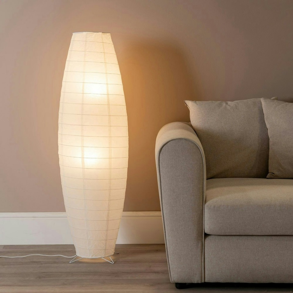 image 1 of ValueLights Isla White Paper Column Metal Base Floor Lamp