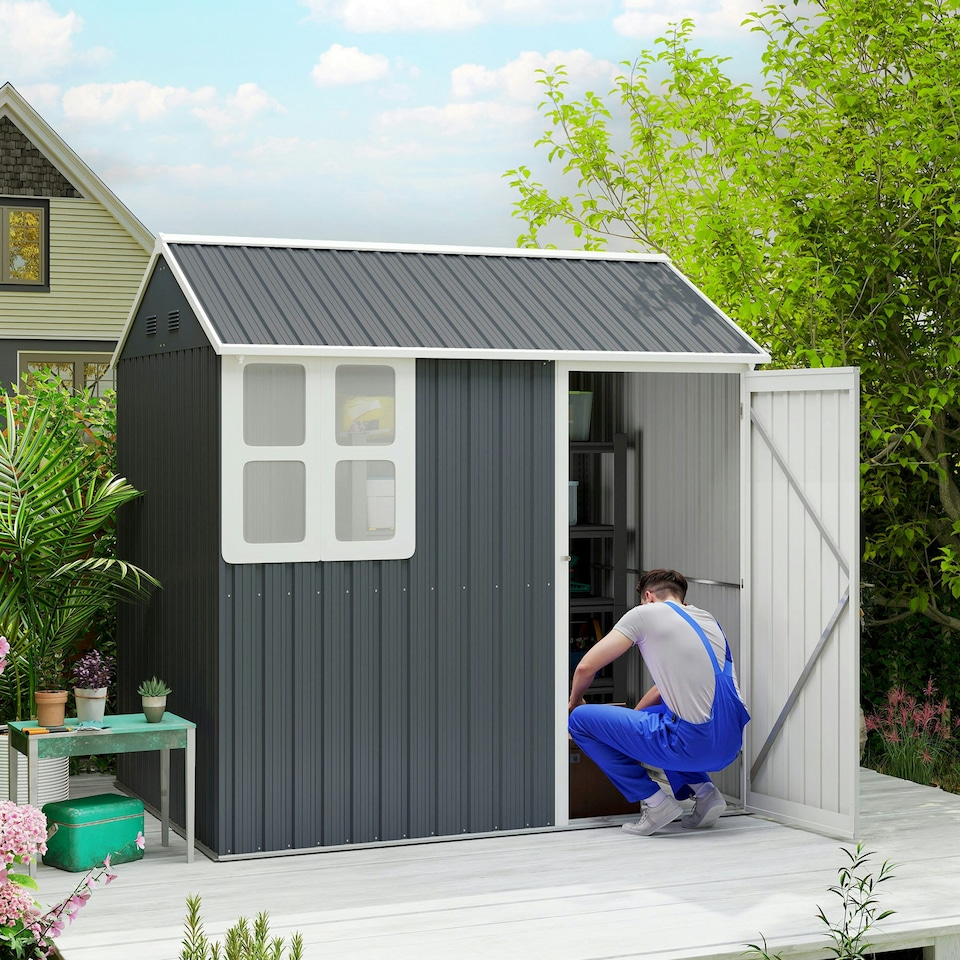 image 1 of Outsunny 7 x 6 ft Metal Garden Shed Outdoor Storage Shed w/ Door, Dark Grey 