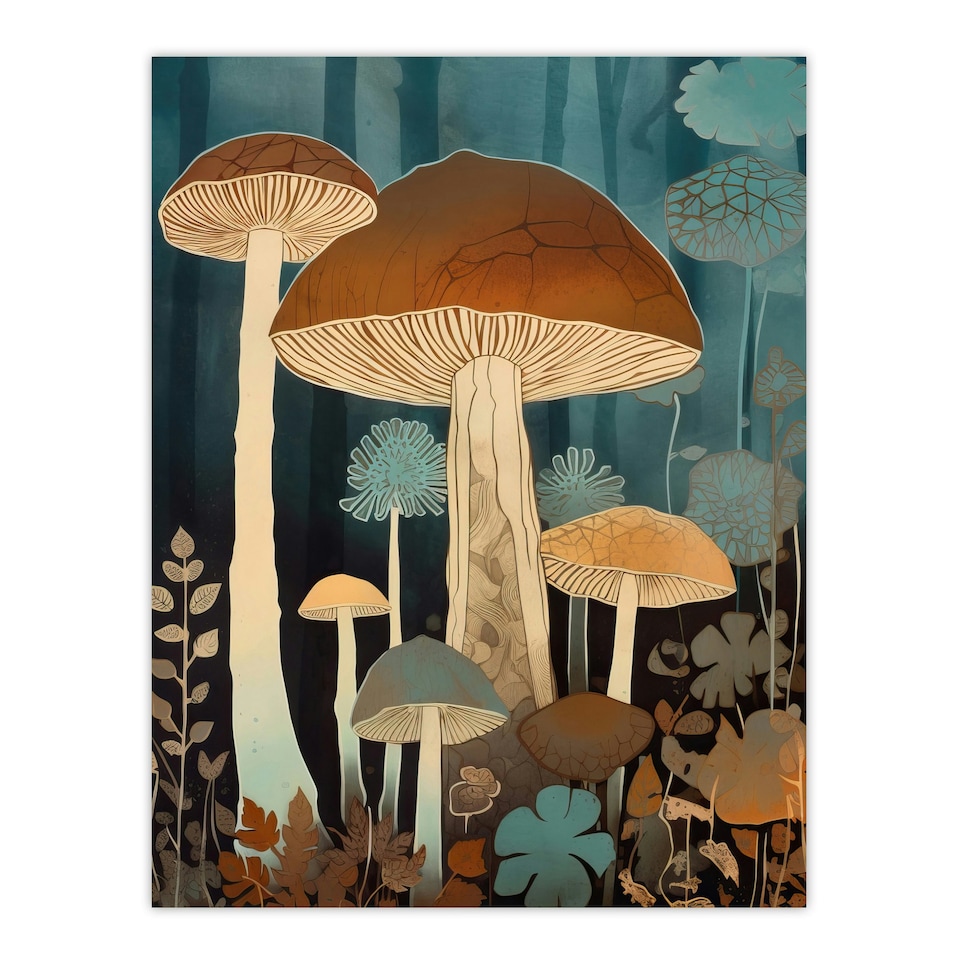 image 1 of Cep Mushroom Earthy Aesthetic Modern Brown Black Framed Wall Art Print A4