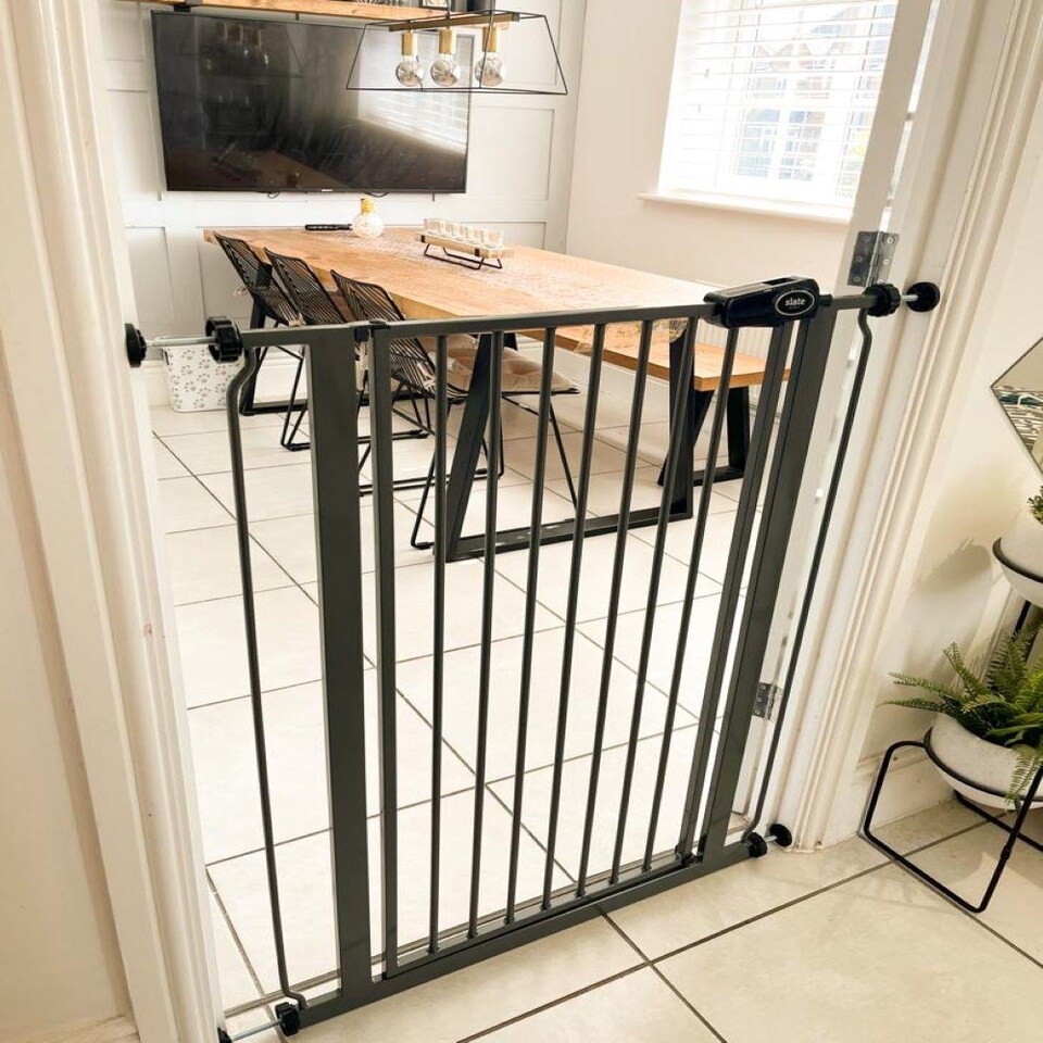 image 1 of Safetots Extra Tall Metal Safety Gate Pressure Fit, 75cm - 82.6cm, Slate Grey, 104cm in Height, Extra Tall Baby Gate | Grey | 1