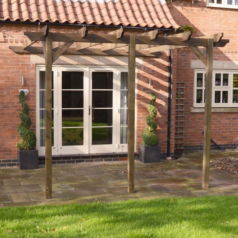 image 1 of Wall Mounted Garden Pergola 3 Posts - Wood - L180 x W420 x H270 cm - Light Green